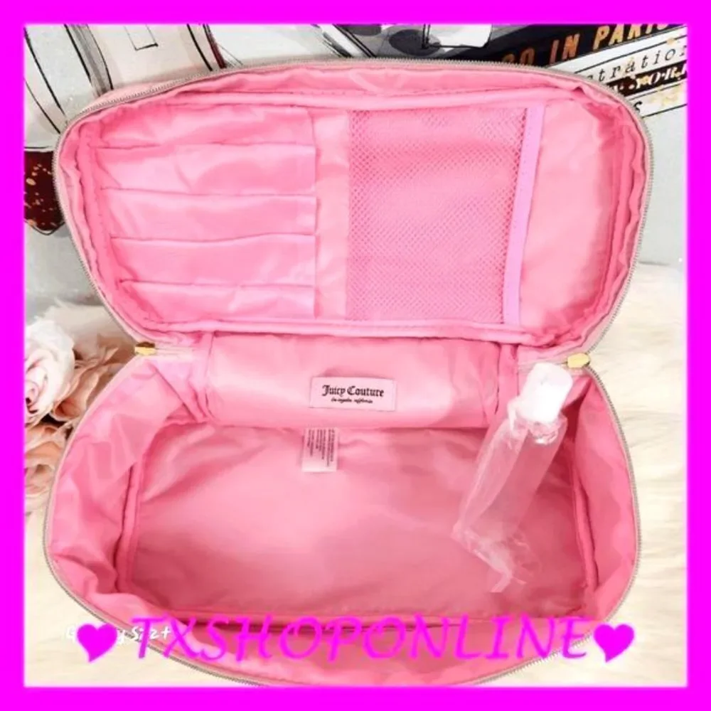 {Juicy Couture} Pink Quilted Hearts Train Case | Bling Cosmetic Bag |